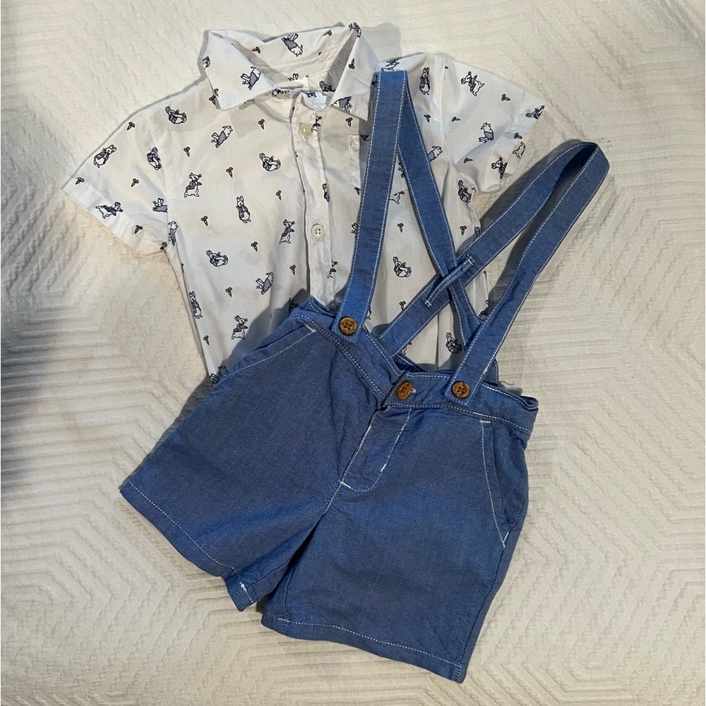 Gymboree Bunny and Carrots Baby Boy overall shorts outfit